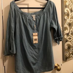 Off the Shoulder Light Wash Denim Blouse